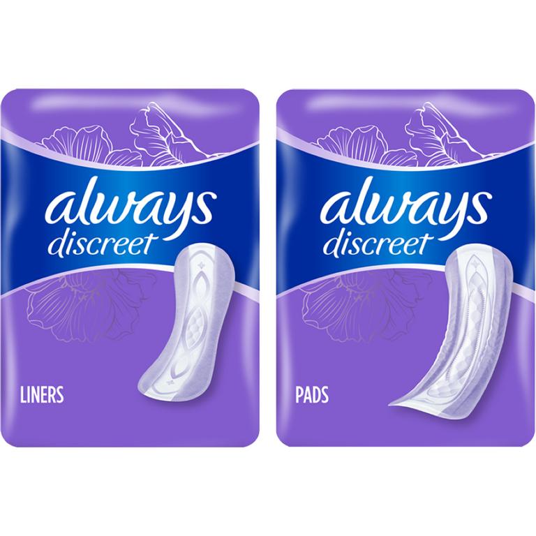 $2.50 off 2 TWO Always Discreet Liners (44ct, 48ct) OR Always Discreet Pad (20ct, 30ct).