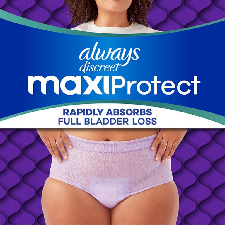 $1 off 1 ONE Always Discreet MaxiProtect Underwear 12ct, 14ct, 16ct, 22ct, 24ct, 26ct (excludes all other Always Discreet, Always products and travel, trial sizes).