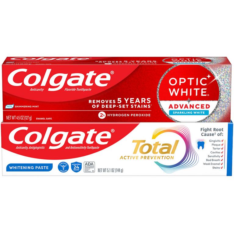 $4 off 2 On any TWO (2) Colgate Total, Max Fresh, Sensitive, Optic White Advanced, Stain Fighter, Purple or Charcoal Toothpastes (select varieties, 3oz or larger; excluding 3pack multipacks or larger)