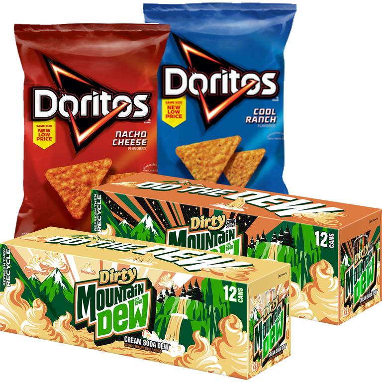 $3 off 3 when you buy any THREE (3) Mountain Dew® 12oz 12-pack and Doritos® Flavored Tortilla Chips 9oz or larger