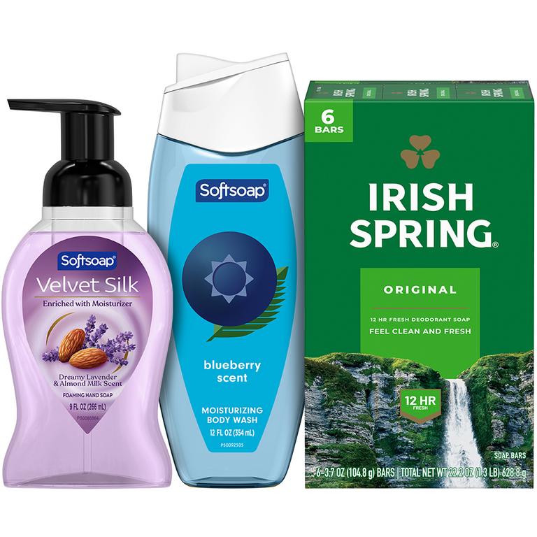 $2 off 2 On any TWO (2) Irish Spring or Softsoap Body Washes (12oz or larger), Softsoap Liquid Foaming Hand Soap Pumps (9oz ONLY), Softsoap Liquid Hand Soap Pumps (11.25oz ONLY) or Irish Spring Bar Soap Multipacks (3ct or larger)