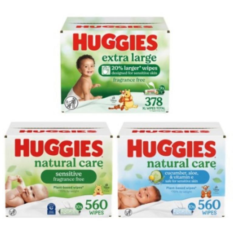 $0.50 off 1 off ONE (1) package of Huggies® Natural Care®, Simply Clean®,Skin Essentials®, Extra Large, Calm or Nourish Baby Wipes (112ct. or higher)
