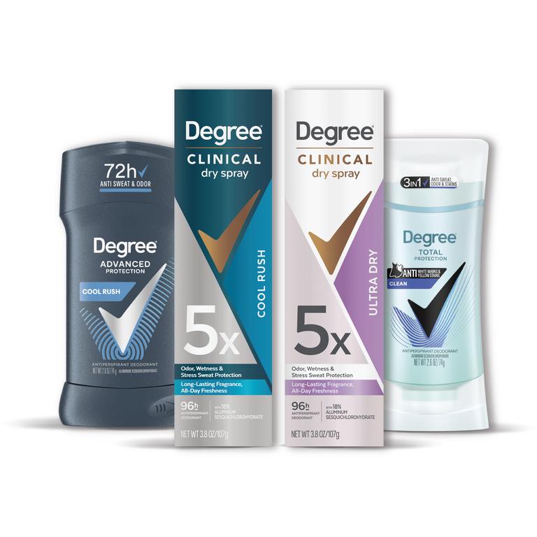 $3 off 2 on any TWO (2) Degree Body Heat Activated or Ultraclear Antiperspirant Stick or Dry Spray or Degree Clinical Protection Deodorant or Whole Body Deodorant product (excludes twin packs, 0.5oz, 1.0oz sizes)