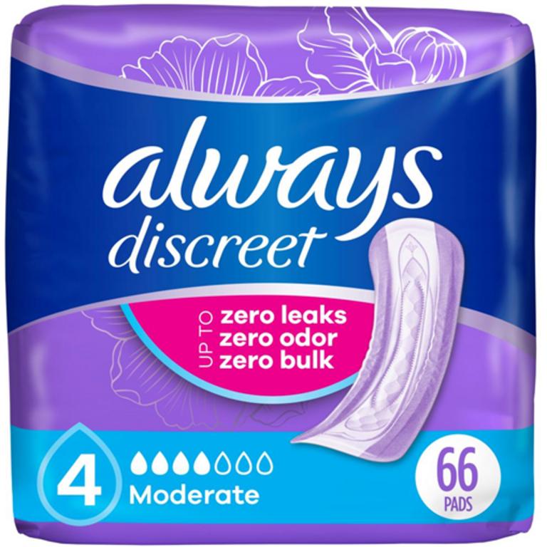 $2.50 off 2 TWO Always Discreet Pads or Pantiliners, 20 to 44 pack Select varieties.