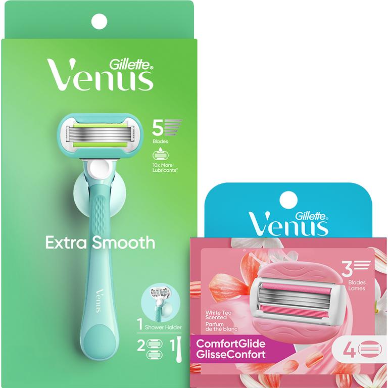 $3 off 1 ONE Venus Razor OR ONE Cartridge Refill pack 4ct or larger (excludes 1-3ct cartridge refills with exception of SensitiveGlide 3ct cartridge refills, Smooth 4ct cartridge refills, Smooth handle with 4ct and 6ct refills, ComfortGlide White Tea handle with 5ct refill, Venus Pubic products, Gillette Products, disposables, and trial/travel size).