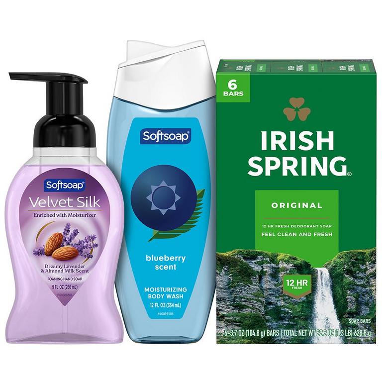 $0.75 off 1 On any ONE (1) Irish Spring or Softsoap Body Wash (12oz or larger), Softsoap Liquid Foaming Hand Soap Pump (9oz ONLY), Softsoap Liquid Hand Soap Pump (11.25oz ONLY) or Irish Spring Bar Soap Multipack (3ct or larger)