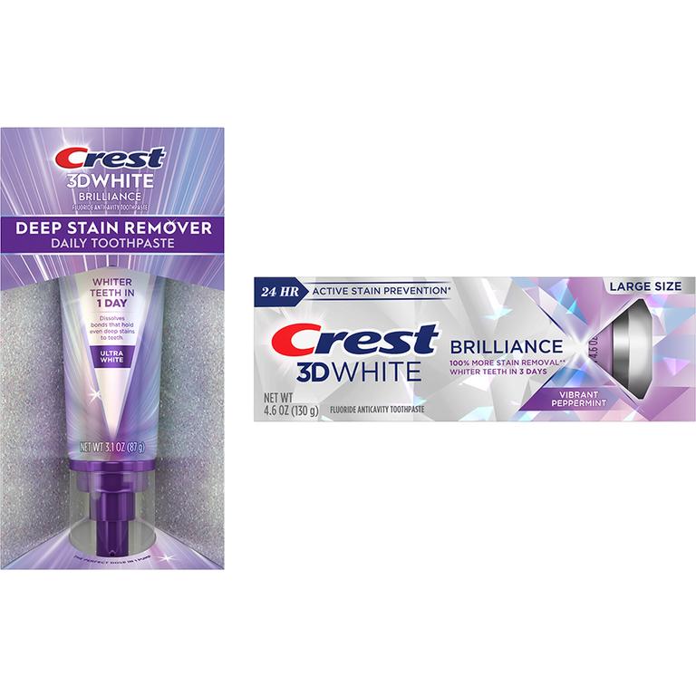 $3 off 1 ONE Crest 3DWhite Brilliance 3.8oz or larger, 3DWhiteDeep Stain Remover (any size), or 3DWhite Whitening Therapy Charcoal 3.8oz or larger (excludes all other variants, Kids and trial/travel size).