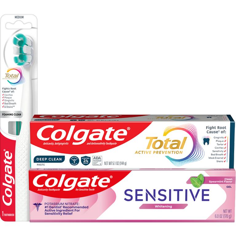 $6 off 2 On any TWO (2) Colgate Total (1ct, 5.1oz) or Sensitive (1ct, 6oz) Toothpastes; Colgate Total (1ct) Toothbrushes or Colgate Total Mouthwashes (1L ONLY)