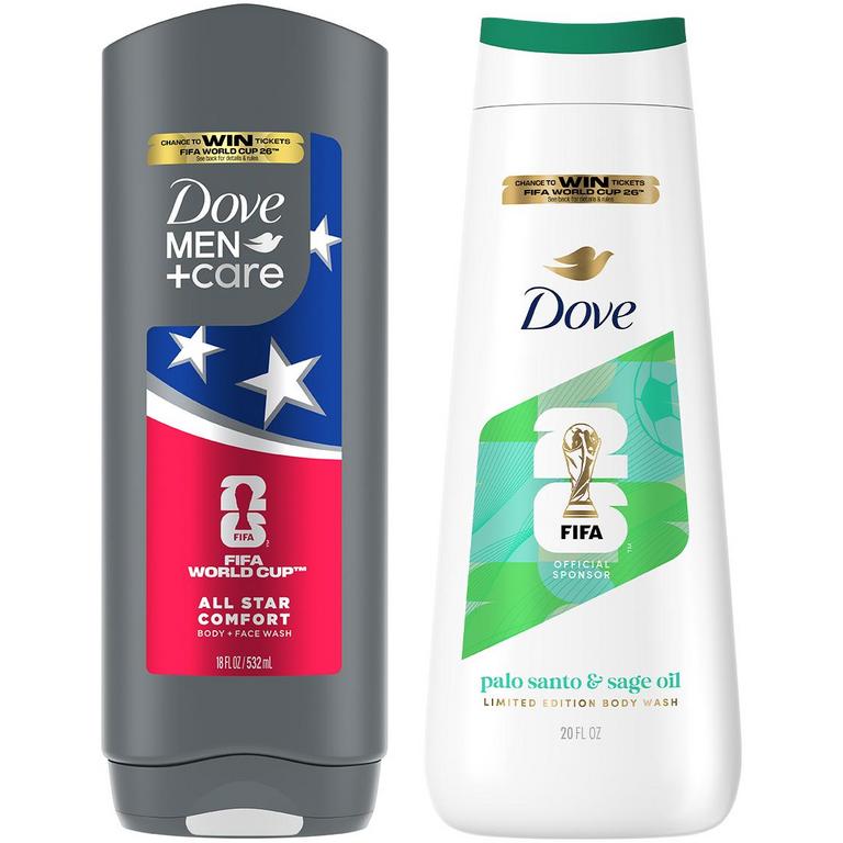 $10 off 2 on any TWO (2) FIFA World Cup Branded Dove, Dove Men+Care, Axe Body Wash or Bar items (excl. Dove Men+Care 13.5oz Body Wash, Dove Liquid Hand Wash, core items not listed, trial & travel)