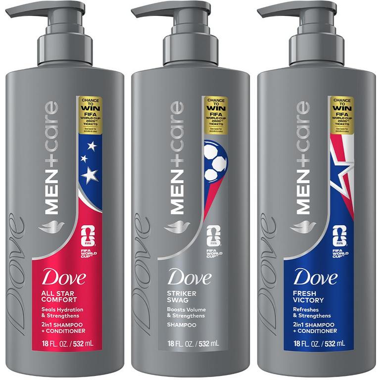 $8 off 2 any TWO (2) FIFA World Cup Edition Dove Men+Care Hair items, excluding any Dove Men+Care items not listed, as well as trial and travel sizes.