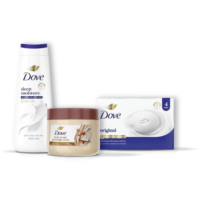 $4 off 2 on select TWO (2) Dove Body Washes (10.3-20oz), Bars (4-6ct), Scrubs (15oz) (excludes items and sizes not listed)