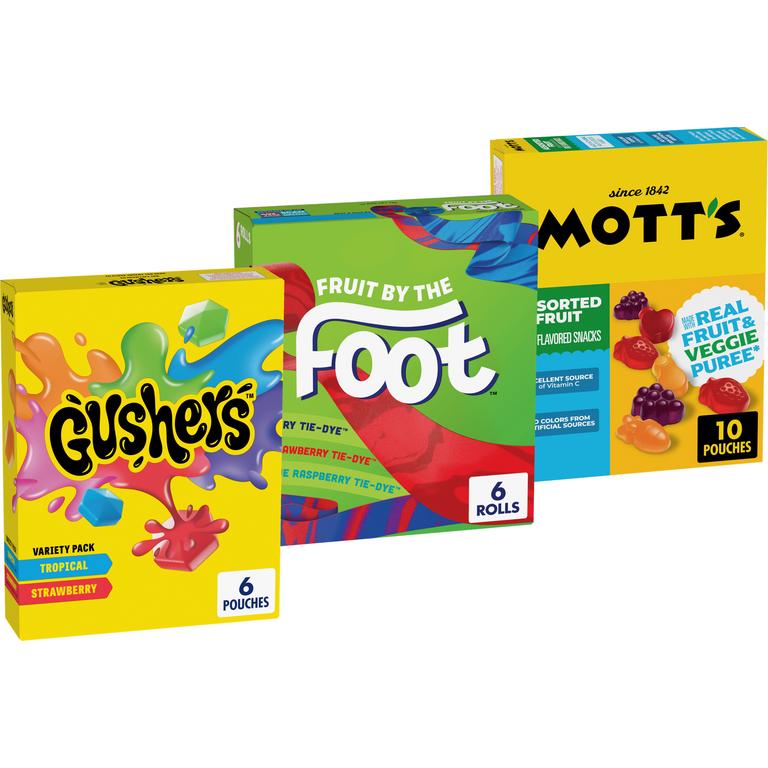 $0.50 off 2 When you buy TWO(2) BOXES any flavor/variety 6 COUNT OR LARGER Betty Crocker™ Fruit Shapes, Fruit by the Foot™, Gushers™, Fruit Roll-Ups™ Fruit Flavored Snacks OR Mott’s® Fruit Flavored Snacks