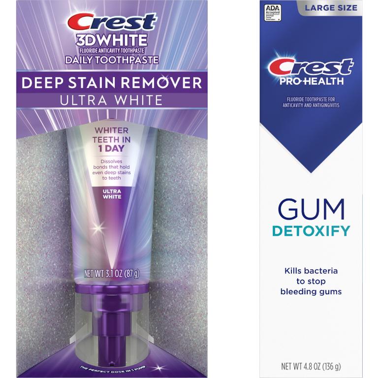 $4 off 1 ONE Crest 3DWhite Brilliance, 3DWhite Whitening Therapy Charcoal, Crest Gum Detoxify, Crest Clean Breath, Gum & Whitening, Gum & Enamel Restore, Gum & Sensitive, Gum Recession 3.0 oz or larger (excludes all other variants, kids, and trial/travel size).