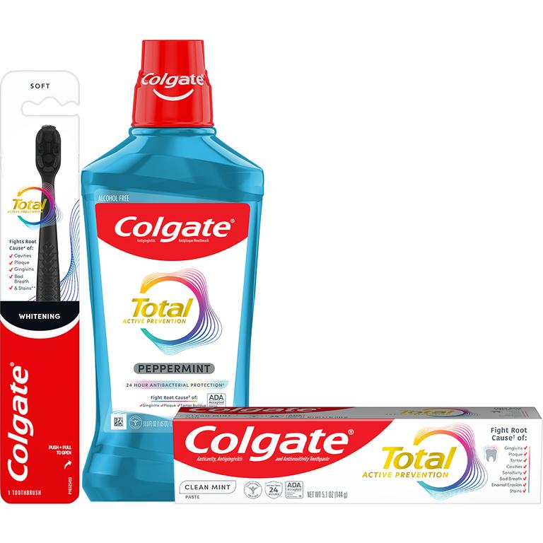 $4 off 2 On any TWO (2) Colgate Total, Max Fresh, Sensitive, Optic White Advanced, Stain Fighter, Purple or Charcoal Toothpastes (3oz or larger; excludes 3pk Toothpastes), Colgate 360°, Total, Gum Health, Expert or Optic White Toothbrushes , Mouthwashes or Mouth Rinses (16oz or larger)