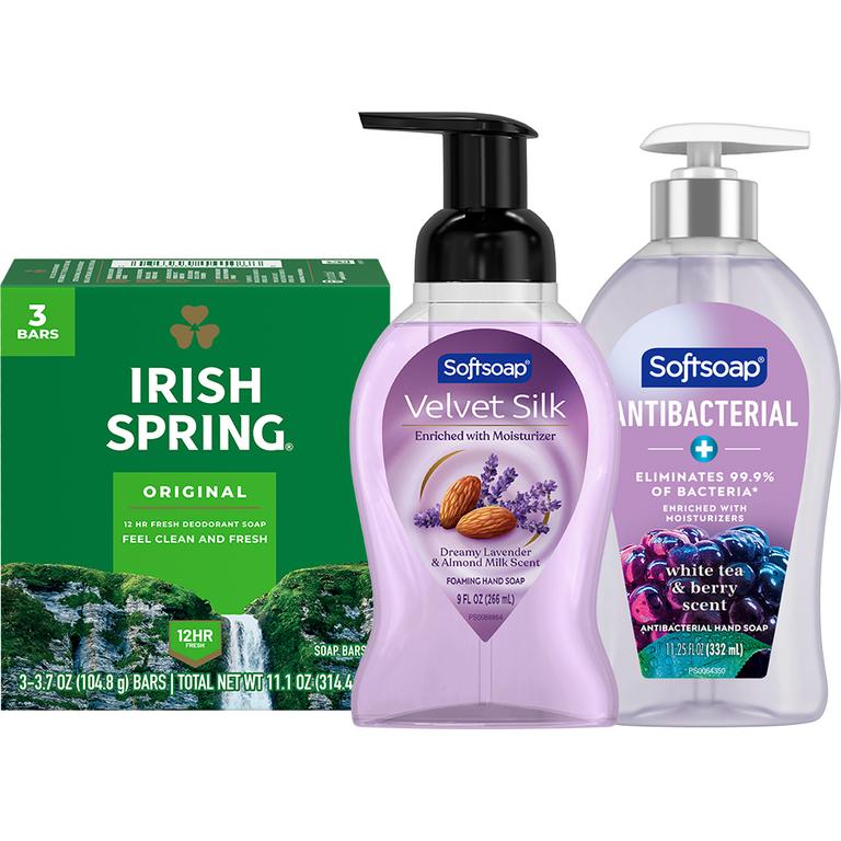 $2 off 2 On any TWO (2) Irish Spring or Softsoap Body Washes (12oz or larger), Softsoap Liquid Foaming Hand Soap Pumps (9oz ONLY), Softsoap Liquid Hand Soap Pumps (11.25oz ONLY) or Irish Spring Bar Soap Multipacks (3ct or larger)