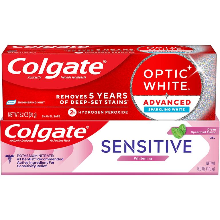 $4 off 2 Save $4.00 on any TWO (2) Colgate Total (5.1 oz); Colgate Sensitive (6oz); Colgate Optic White Advanced (3.2oz), Charcoal (3.8oz), Purple (3.8oz), Stain Fighter (3.8oz); Colgate Total Plaque (3oz), Gum Pro (3.0oz) or Sensitivity (3.0oz) Toothpastes