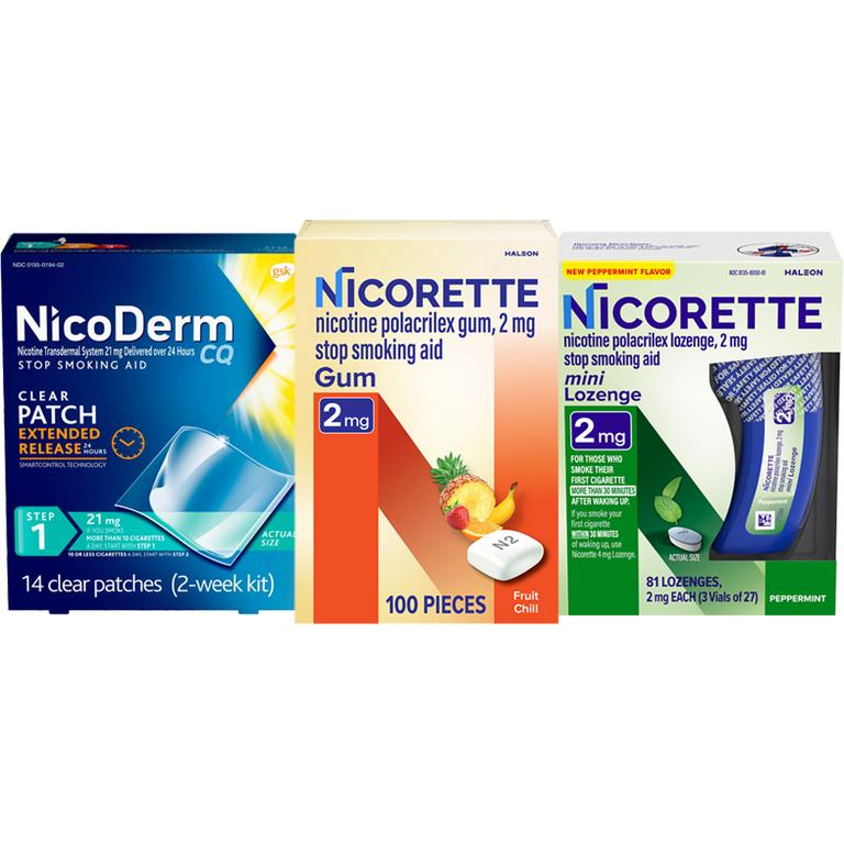 $10 off 1 on ONE (1) Nicorette 72ct or larger or NicoDerm CQ 7ct or larger