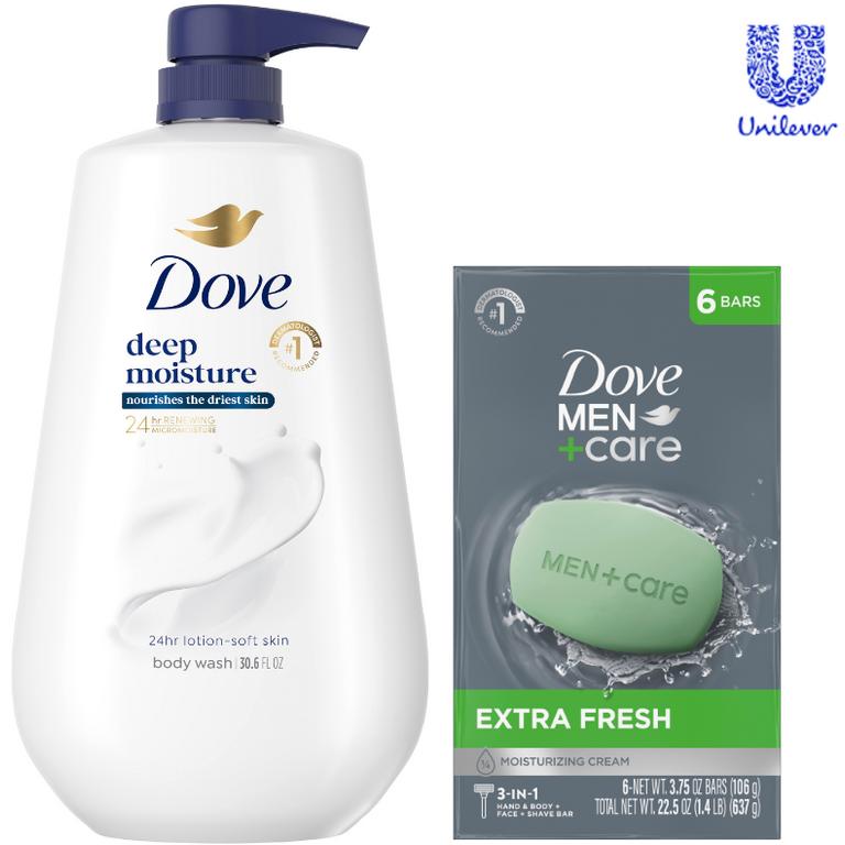 $4 off 2 on TWO (2) Dove or Dove Men+Care Body Wash Pumps, Premium Body Wash or 6ct Bar Soap Products.