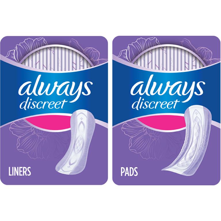 $2.50 off 2 TWO Always Discreet Liners (44ct, 48ct) OR Boutique Liner (32ct) OR Always Discreet Pads (20ct, 30ct).