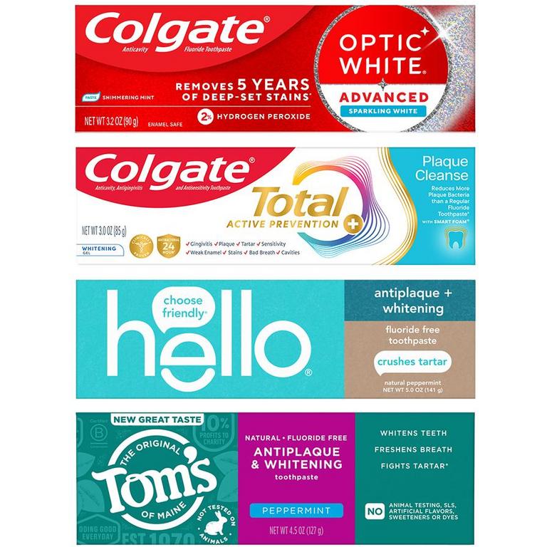 $5 off 2 On any TWO (2) Colgate Optic White Advanced, Purple, Charcoal, Sensitivity Relief, Total Gum Protect, Plaque Cleanse, Sensitivity Mineral Shield, Tom's of Maine or hello Adult Toothpastes