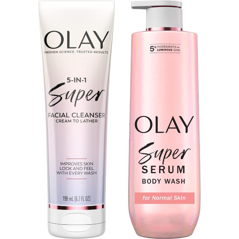 $5 off 2 TWO Olay Super Facial Cleanser, Super Serum Body Wash, Super Serum Body Lotion, Super Serum Body Oil or Super Serum Body Cream (excludes trial and travel size).